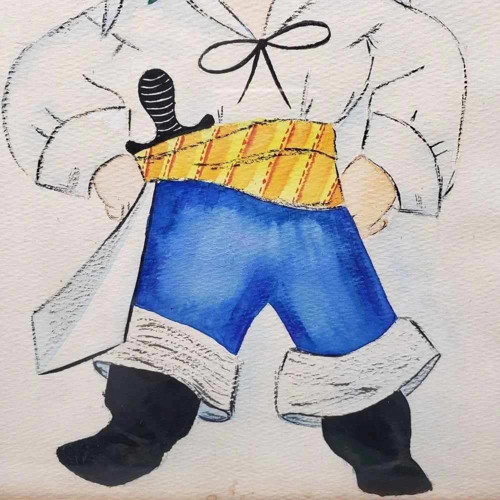 Vintage Child Art Paintings Pirate Astronaut Set Framed Watercolor Signed